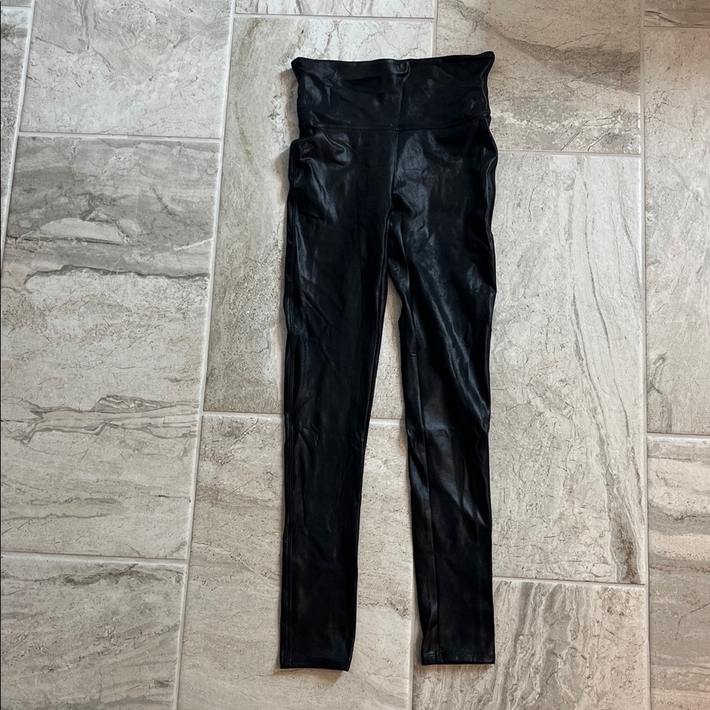 SPANX Petite Black Faux Leather Leggings